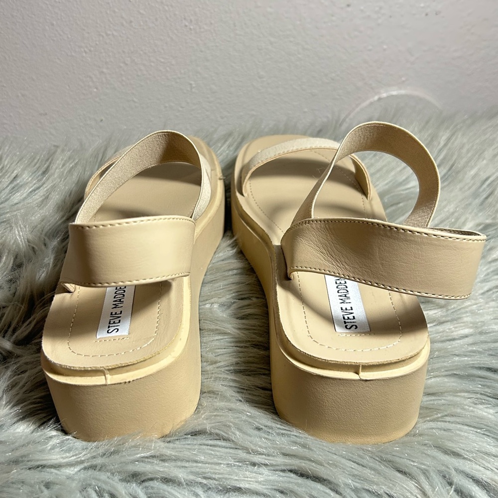 Steve Madden Janice Woven Nubuck Platform Sandals Beige Platform Sandals Sz 10M - Picture 8 of 10